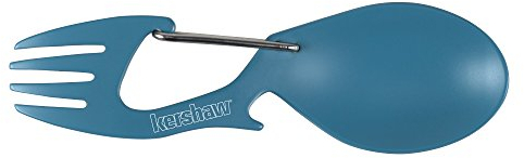 Kershaw Ration Multi Tool Spork, Stainless Steel, Spoon, Fork, Carabiner and Bottle Opener, Regular Length and XL, Ration Teal, Teal, Regular - 4.6 Inch
