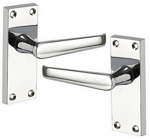 Full Set Pair of Polished Chrome Victorian Straight Door Handles Pair Internal Lock Latch Spindle