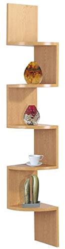 spot on dealz® 5 Tier Corner Shelves for Wall Oak Floating Shelf Corner Unit for Living Room Hanging Bookshelf Wall Shelves Display Wooden Spiral Shelving Rack