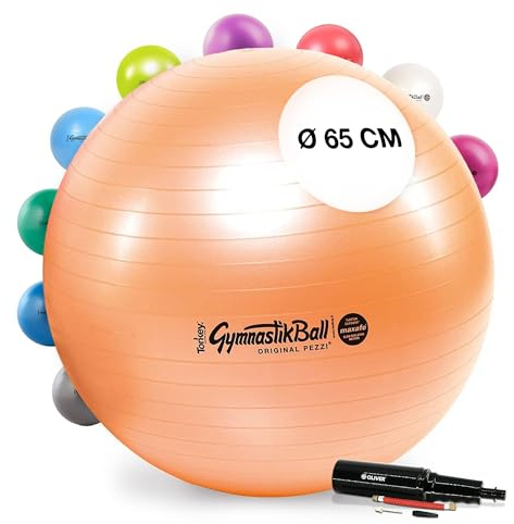 PEZZI Gymnastikball Maxafe Sitzball Ø 65 cm mit Pumpe Kupfer | Sitzball mit Burst-Proof-System, belastbar bis 400 kg, für Therapie, Sport und Büro