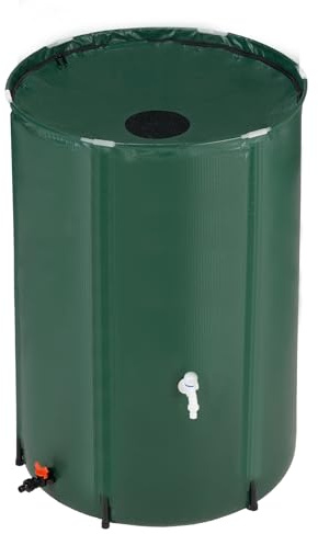 VINGLI 100 Gallon Collapsible Rain Barrel, Portable Water Storage Tank, Rainwater Collection System Downspout, Water Catcher Container with Filter Spigot Overflow Kit