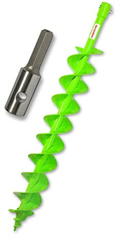 WERHE Profi Bohrer für Erdbohrer 100 mm Pfahlbohrer Brunnenbohrer präzise Bohrspitze Doppelspiral Hartmetall eco Farbe mit Hex Adapter