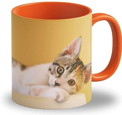 LOOXIS Mug personnalisé, à créer soi-même, à partir de sa photo + texte, différentes couleurs - Idée de cadeau anniversaire, mariage - impression panoramique sans bordure possible, 325ml. Orange