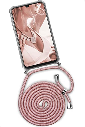 ONEFLOW Twist Case – Handyhülle mit Band für Samsung Galaxy A70 - Handykette zum Umhängen, Hülle mit Kette abnehmbar, Handy Umhängeband, Schutzhülle und Kordel – Rosegold