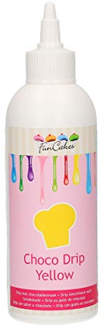 FunCakes Choco Drip Yellow: Köstlicher Geschmack, Einfach zu Verwenden, Perfekt für Tropfkuchen, Schöne gelbe Farbe. Wiederverschließbare Packung, 230 g