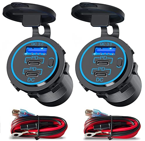 <3-USB 78W> PD 3.0 USB C Steckdose 12V Einbau: Dual 30W Typ C USB Dose Buchse Wasserdicht 12 Volt KFZ Zigarettenanzünder Adapter mit Schalter für Wohnmobil Auto Motorrad Boot LKW Wohnwagen