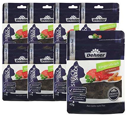Dehner Premium Katzensnack, Leckerli getreidefrei / glutenfrei, für ausgewachsene Katzen, Kängurufleisch mit Kurkuma, 8 x 45 g (360 g)