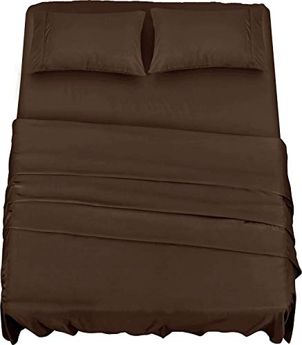 Utopia Bedding 4 Teilige Bettlaken Set 150x200 cm, Braun - Polyester Microfaser, 1 Spannbettlaken 150x200 cm, 1 Bettlaken 266x259 cm und 2 Kissenbezüge 50x75 cm