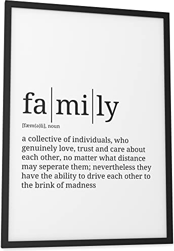 Papierschmiede® Definition Family, A3 Bild gerahmt im schwarzen Holzrahmen, Wandbild für Wohnzimmer, Schlafzimmer, Küche, Esszimmer, Poster Geschenk Wanddeko Spruch aufhängefertig