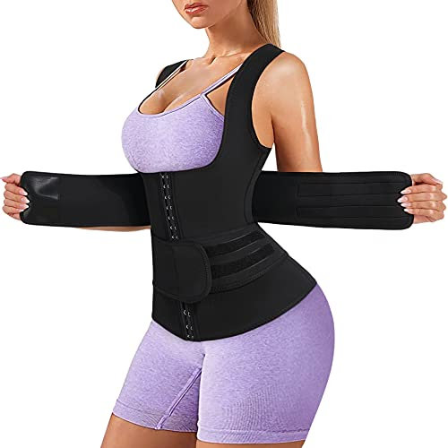 Bingrong Fajas Reductoras Abdomen Mujer para Sudar Fajas Lumbares Deportivas Sauna Chaleco Neopreno Comprecion de Doble Ajuste para Adelgazante Sudoración para Deporte Fitness (XL, Negro)