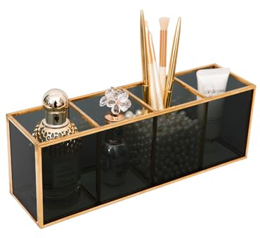 HARLIANGXY Make up Pinselhalter Schwarz Schminkpinsel Behälter Kosmetik Organizer Make up Organizer Glas Make up Pinsel Aufbewahrung Kosmetik Aufbewahrungsbox 10,6 x 2,8 x 3,5 Zoll