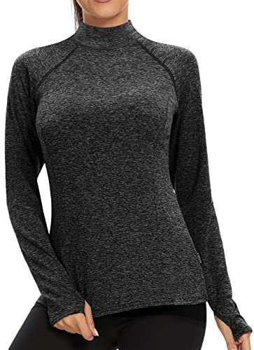 Soneven T-Shirt Thermique à Manches Longues pour Femme - Pull Fonctionnel pour l'hiver - en Polaire - Manches Longues - Haut Base Layer de Sport Top de Course Fitness B-Noir M