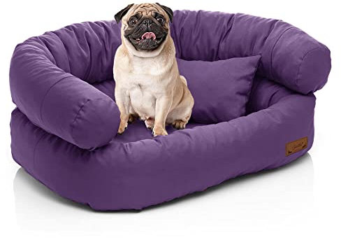 Juelle Hundebett - mittelgroße Hunde Sofa, Abnehmbarer Bezug maschinenwaschbar, flauschiges Bett, Hundesessel Santi S-XXL (Größe: M - 80x60 cm, Hell Lila)