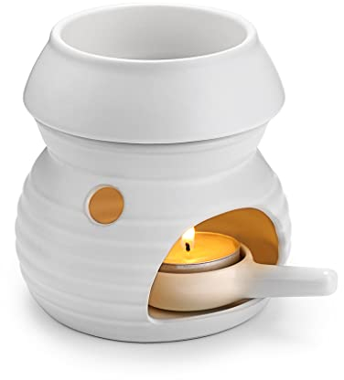 SUMNACON Duftlampe aus Keramik mit Kerzenhalter Teelichthalter Kalebasse Aromalampe Duftlicht Aromabrenner für Duftöl und Duftwachs (Weiss)