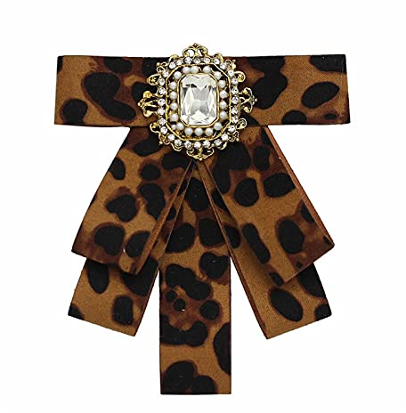 Saturey Schleifenbrosche 2021 Mode Neue Bunte kristall Blume Fliege broschen Leopard Druck Tuch Corsage Kragen Revers pin schmuck Geschenke für Frauen (Metal Color : A)