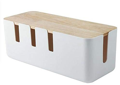 Cable Management Box,Cable Tidy Box,Wooden Power Cable Storage Box, TV Cable Box, Rectangular Power Socket Organizer Strong Cable Box for Home Office