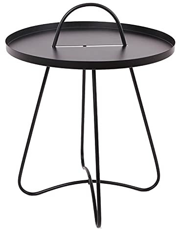 OUPAI Beistelltisch Tische Beistelltisch aus Metall mit Tablett,Sofatisch Kleine runde Beistelltische,Anti-Rost und Wasserdicht Outdoor & Indoor S(Size:17.71 * 17.71 * 22.44in,Color:Schwarz)
