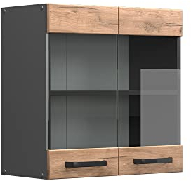 Vicco Küchenglasschrank R-Line, Glashängeschrank, Weiß Hochglanz/Anthrazit, 60 cm