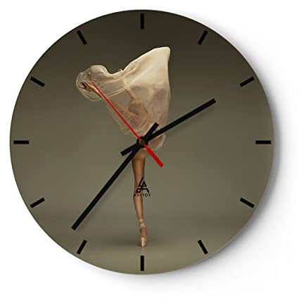 Modern Wanduhr Ballerina Figur Tanzen 40x40cm Rund Groß Wand Uhr Glas Analog Zimmeruhren Küche Büro Wohnzimmer Glasuhr Wall Clock Dekoration Design Wanddekoration Küchenuhr C3AR40x40-4715