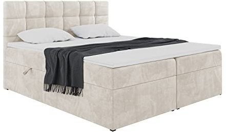 MEBLINI Boxspringbett mit Bettkasten - Gepolstert Doppelbett mit Matratze und Topper - Polsterbett mit Stauraum - Bett mit Kopfteil - Stauraumbett - TAPO 1-120x200 - H3/Creme Samt