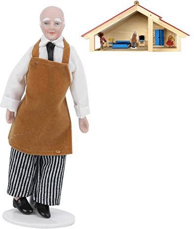Natudeco 1:12 Miniatur-Porzellan-Puppe Modell Miniatur Mann Koch Diener Keramik Menschen Puppenhaus Zubehör für Wohnzimmer Speisesaal(1)