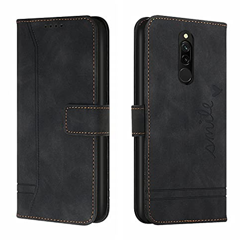 Bravoday Hülle für Xiaomi Redmi 8 / 8A, PU Ledertasche Handyhülle Flip Schutzhülle Kompatibel mit Xiaomi Redmi 8 / 8A, mit Kartenfäch & Kickstand, Schwarz