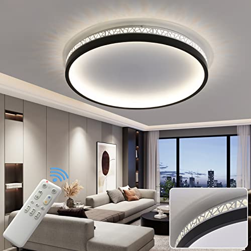 LED Deckenleuchte dimmbar mit Fernbedienung, 40W 40cm rund schwarz Aushöhlen Design „Vogelnest“ Deckenlampe Wohnzimmer, 4000lm 3000K-6000K, Schlafzimmerlampe mit Memory-Funktion, 4W Nachtlicht
