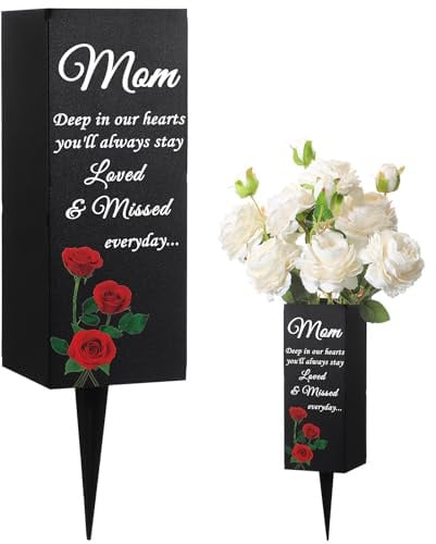 Geosar Mom Friedhofsvasen für Grab Metall Friedhof Grab Blumenvase Beerdigung Friedhof Vase Gedenkblumenhalter mit Spike Mom Floral Friedhof Dekorationen für Grab Rasen Hof Outdoor Beerdigung