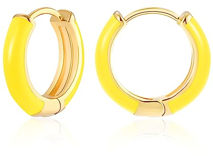 MESOVOR Kleine Goldene Creolen für Damen, 18 Karat Vergoldete Leichte Huggie-Ohrringe | Hypoallergene Emaille Geschenke für Mädchen (Heißes Gelb)