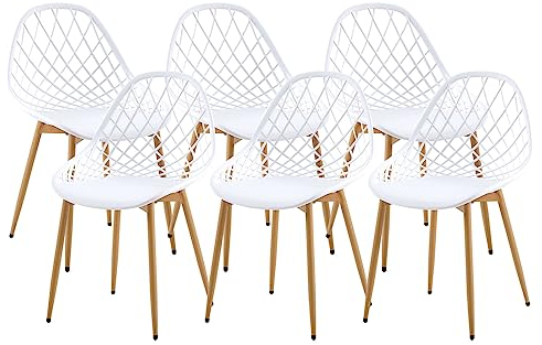 anrekl Set von 6 stilvollen minimalistischen Esszimmerstühlen, Küchenstühlen, Wohnzimmerstühlen, Hohlstuhl, geeignet für Küche, Esszimmer, Wohnzimmer, Büro, Café, Schlafzimmer, Metallbeine (Weiß)
