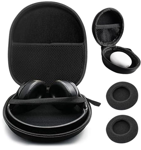 AYNKH Grande custodia universale per cuffie, custodia protettiva portatile, custodia rigida da viaggio con cavo di ricarica, cinghia fissa, con 1 piccola scatola per auricolari e 2 coperture in spugna