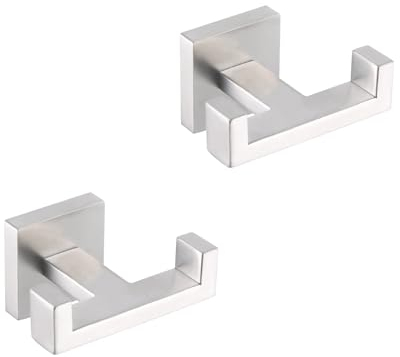 GERZWY Kleiderhaken aus gebürstetem Edelstahl, für Bad, Küche, moderner Hotel-Stil, Badezimmer, doppelter Handtuchhaken, Wandmontage, 2 Stück