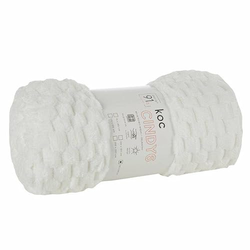 Eurofirany Decke Kuscheldecke 3D-Effekt weiß 70x160 cm 260 GSM Polyester Wohndecke Deko Extra weich flauschig Vier Jahreszeiten Sofaüberwurf Tagesdecke