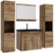 Badezimmer Badmöbel Set Montreal XL 60cm Schwarze Waschbecken - Braun Eiche - Unterschrank Hochschrank Waschtisch Möbel