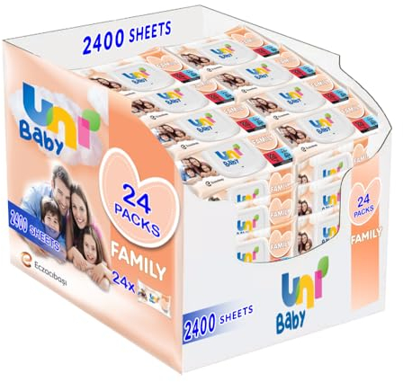 UNI BABY Wet Wipes Baby 2400 lingettes (24 x 100) boîte de lingettes humides pour bébé, lingettes humides pour bébé testées dermatologiquement, lingettes humides pour bébé sans alcool éthylique, SLS,