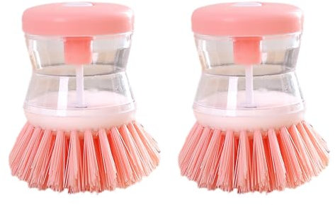 2 cepillos de platos rosa con dispensador de jabón, cepillo dispensador de jabón, cepillo de cocina, limpieza de fregadero, utensilios de lavado de cepillo de platos, dispensador de jabón líquido,