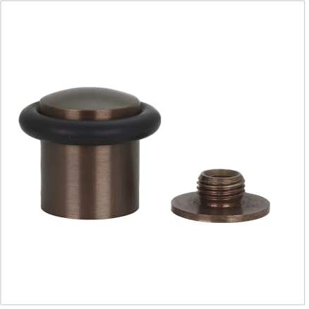 EVI Herrajes | Rustic Brass Door Stop | Ø24 x 30mm | Floor Mounted | Screw Installation | Made of Brass | Black Silicone Protection Rubber | I-10824X30-RU