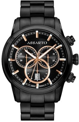 ASSARTO® - Herren Uhr (Schwarz) 316L Edelstahl Gehäuse & Armband - Schweizer Quarzwerk - Premium Luxus Männer Chronograph Herrenuhr & Armbanduhr (Timekeeper Collection) analog wasserdicht