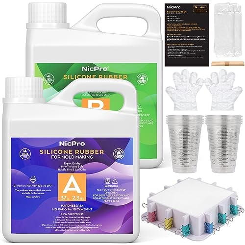 Nicpro Kit Gomma di Silicone, 2.2L Liquido per Realizzazione di Stampi, Rapporto 1:1 per Resina 3D fai da te con Alloggiamento, Tazze di Miscelazione