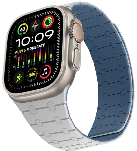 ZZDZZ Compatible con Apple Watch Correa 38mm 40mm 41mm 42mm 44mm 45mm 49mm, Silicona Suave Magnética Correa para Apple Watch Ultra 2/Ultra Series 9 8 7 6 5 4 3 2 1 SE (42/44/45/49, Gris Azul)
