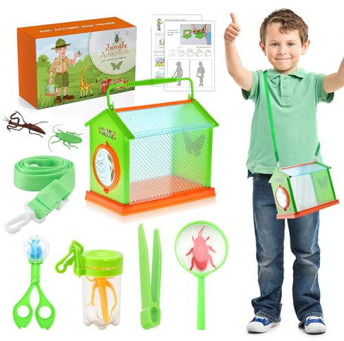 Forscherset für Kinder, Lupe Insekten Sammelbox, 9 Stück Becherlupen für Kinder Set, Outdoor Exploration Spielzeug, Lupenglas mit Insektenfänger, Insekt Sammelbox, forscherset