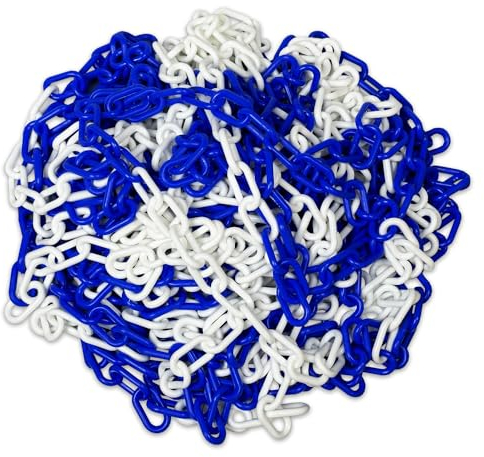 UvV Absperrkette Kunststoff 25 Meter Bund inkl. 5 Notglieder in verschiedenen Stärken und Farben (blau-weiß, 8 mm x 25 Meter)