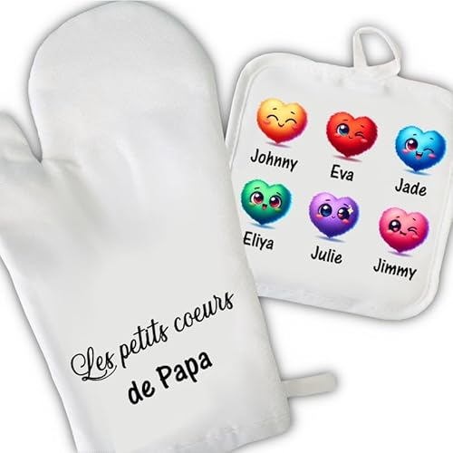 Duo manique et gant personnalisable avec coeurs et prénoms - Fête - Cadeau original