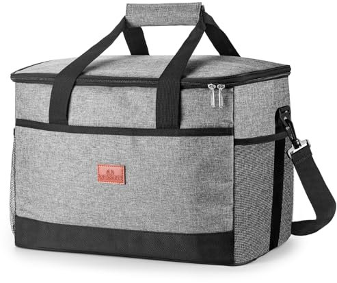 Dyserbuy 30L Große Kühltasche, Wiederverwendbare Tote Kühltasche, Isolierte Picknick-Lunch-Tasche Box, Picknicktasche für Camping, Grillen, Reisen, Familie und Outdoor-Aktivitäten (Grau)