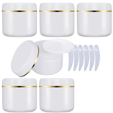 YANCAER 6 pièces 250 g Blanc Crème Pots en Plastique,250 ml Avec Bord Or Cosmétiques récipient Lotion onguents DIY Masque facial Pots en Voyage produits de beauté