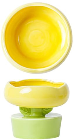 MINGZHE Ceramic Raised Flower Shaped Cat Bowl, Tilted Food or Water Bowls for Cats and Small Dogs, Cat Feeding Bowls Pet Feeder Bowl Water Bowl for Cat(Yellow)