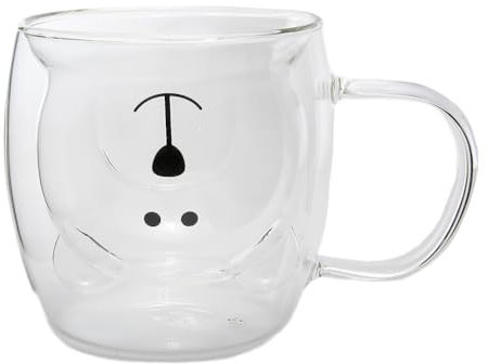 lachineuse - Tasse Ours Mignon Transparent - Verre Double Paroi - Munie d'une Anse - Contenance 275 ml - Tasse Café, Thé, Chocolat Chaud, Cappuccino - Mug Déco Japonaise - Idée Cadeau Japon Asie