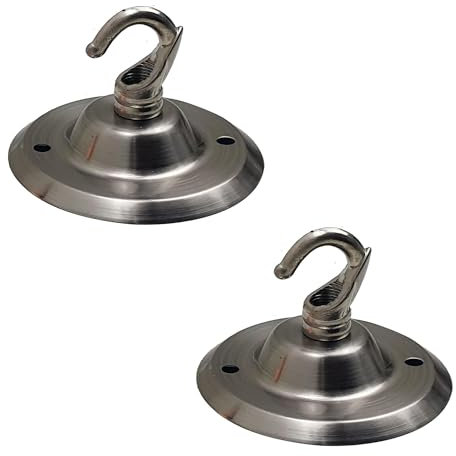 LEDSone Vintage 2 Pack Ceiling Rose Hook Plate Metal Satin Nickel 75mm Chandelier Light Fitting with Pre-Drilled Holes for Mounting Chandliers Pendant Lights Wall Lamps Hanging Lights Planters