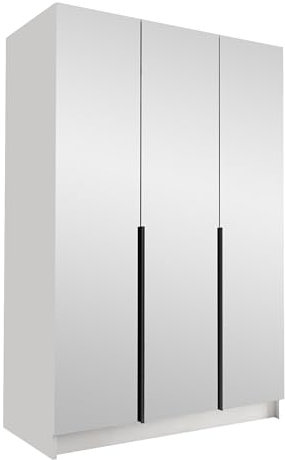 Mirjan24 Kleiderschrank mit Spiegeltüren, Einlegeböden und Kleiderstange Cikzori III, Vielseitiger Drehtürenschrank, Elegantes Kleiderschrank 3-türig (Weiß/Weiß + Schwarz)