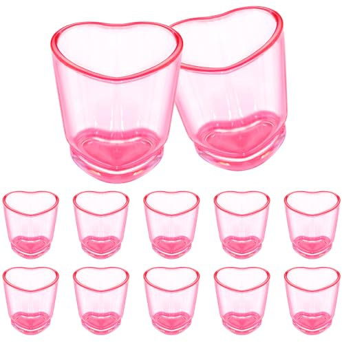 ZZYFGH 12 Pack Pink Shot Glass Set,Heart Shaped Shot Glasses Set 1.5 oz Plastic Shot Glass with Heavy Base, Shot Glasses for Whiskey, Tequila, Spirits & Liquors Valentine's Day, Bachelor Party
